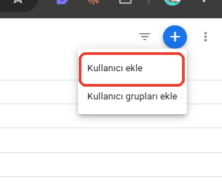 GA4 artı menüsünde Kullanıcı ekle seçeneği işaretli