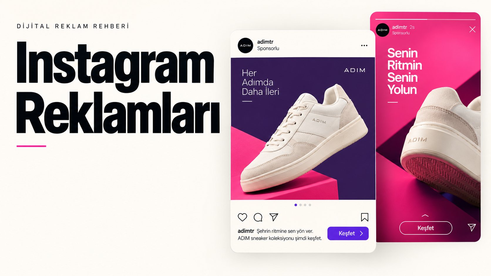 Instagram reklam boyutu örneği: Instagram akış karusel ve Hikâye sponsorlu reklam görünümü