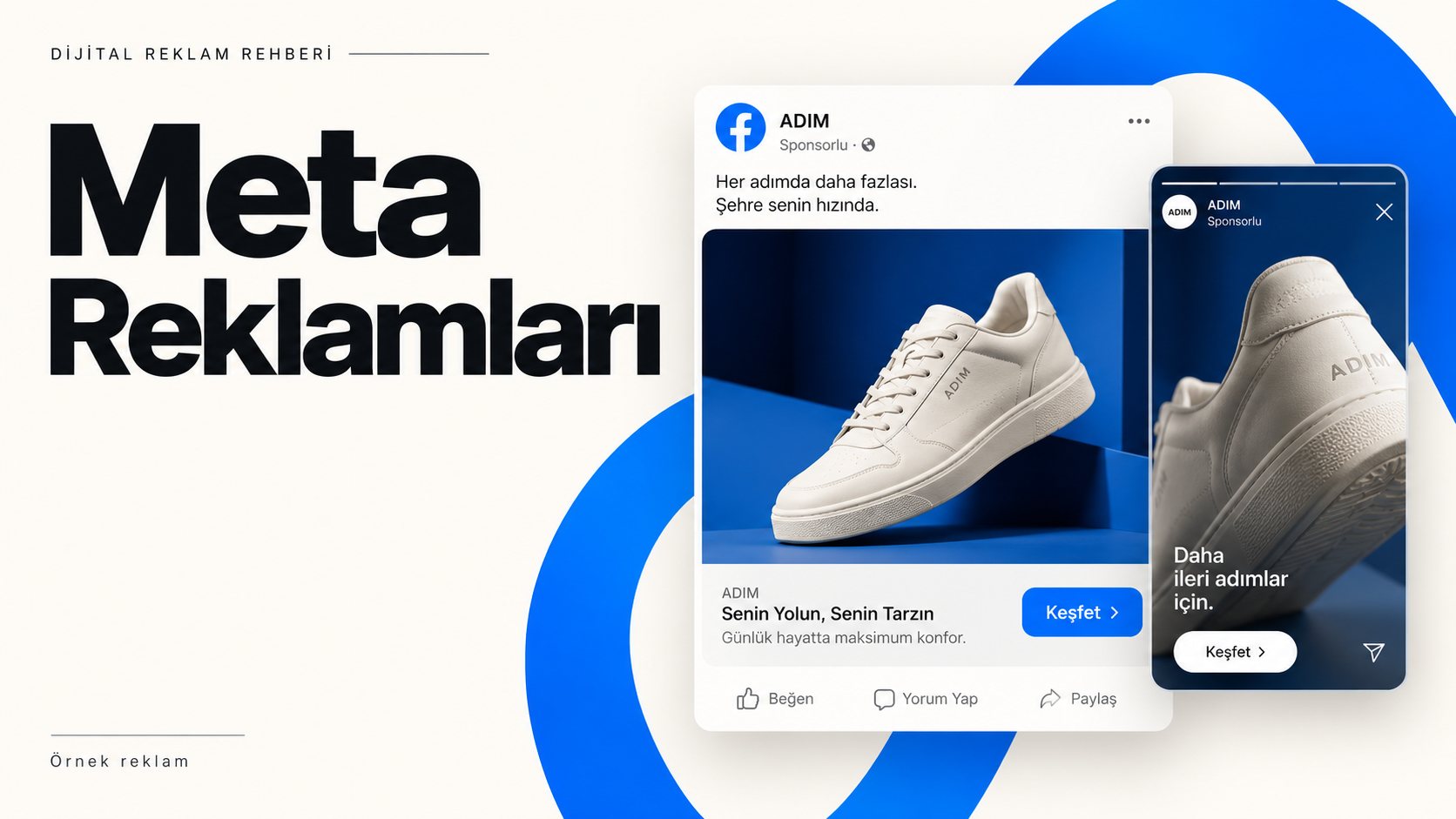 Meta reklam boyutu örneği: Facebook akış ve Hikâye sponsorlu reklam görünümü