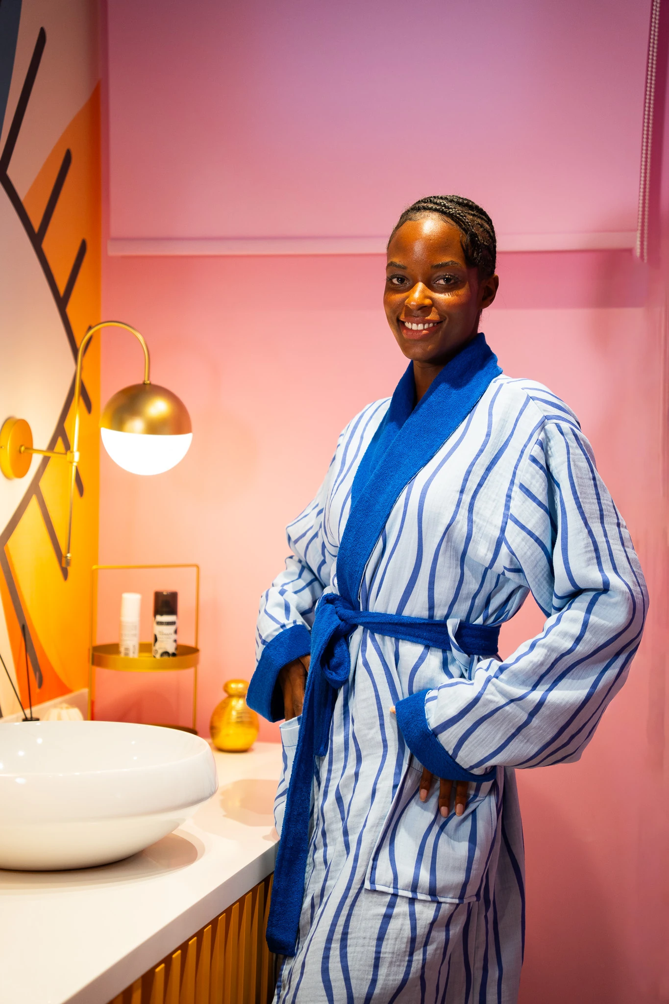 Mavi Renkli Şal Yaka Müslin Pamuk Bornoz