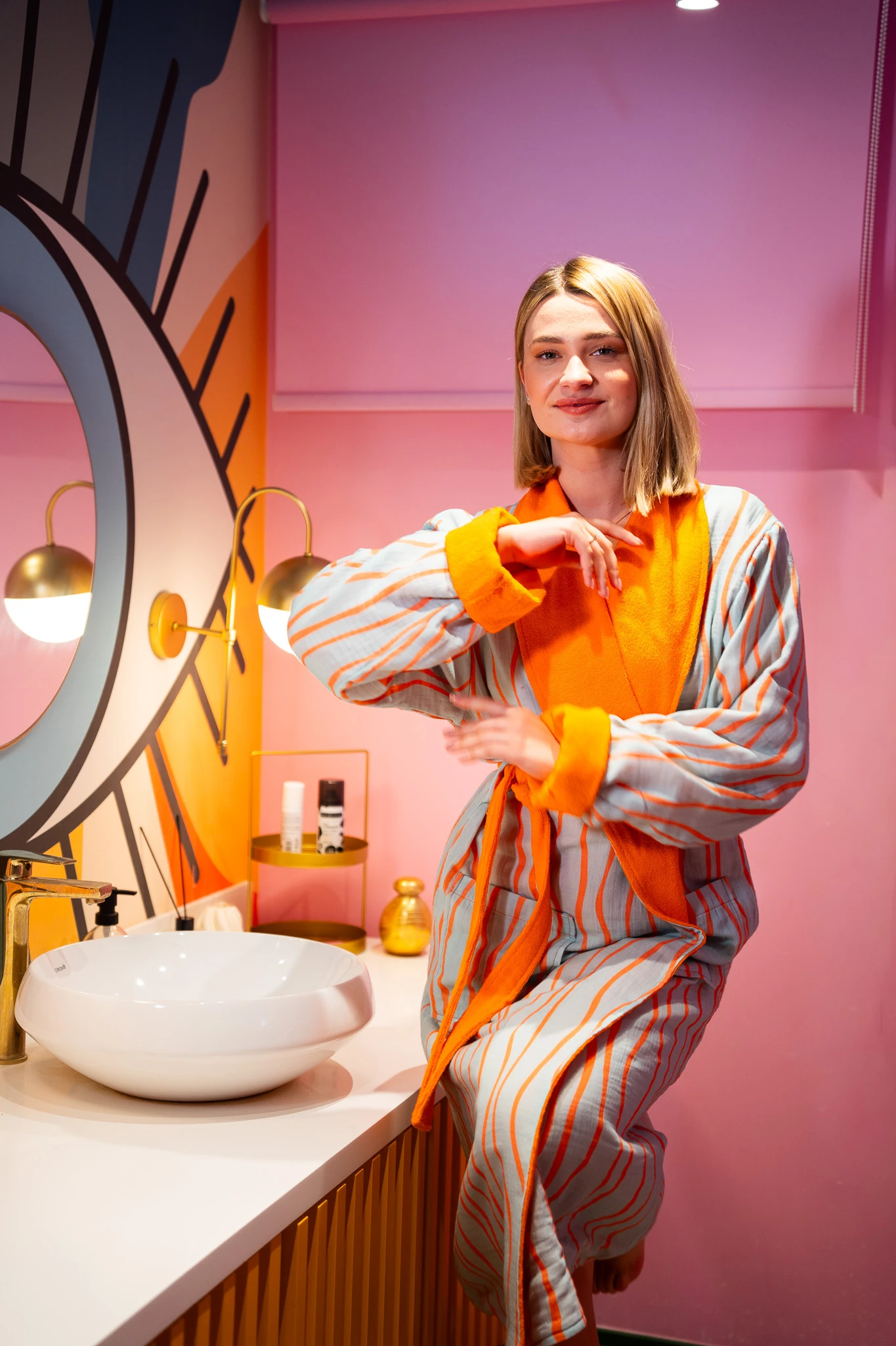 Turuncu Renkli Şal Yaka Müslin Pamuk Bornoz