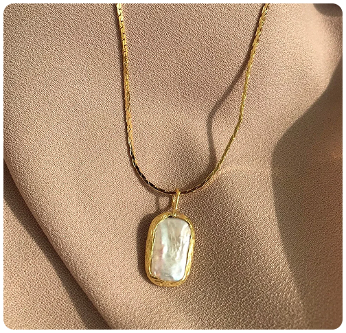 Kare Barok İnci Kolye